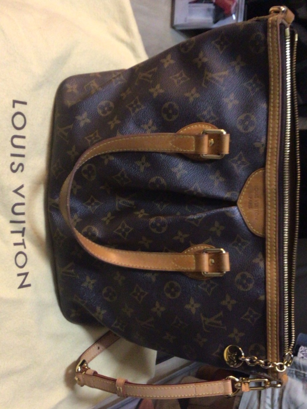 Louis Vuitton Monogram Tote in Brown with Tan Leather Trim